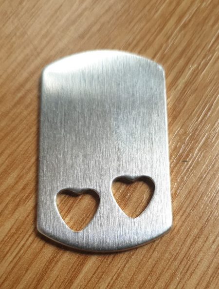 Large Dog Tag With 2 Hearts Cut Out At The Bottom